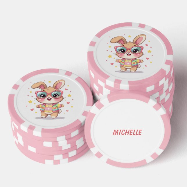 Jetons De Poker Cute monogram girly bunny wearing glasses (Empiler)