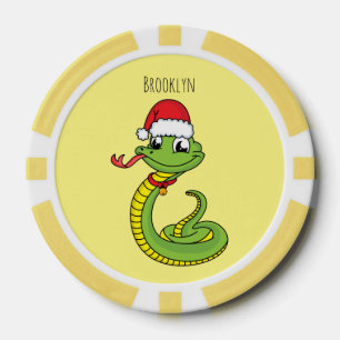 Jetons De Poker Cute serpent vert avec chapeau santa dessin animé