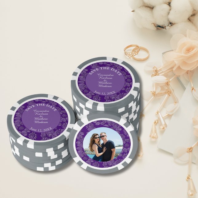Jetons De Poker Daisies Purple Enregistrer la date et le Carte pho (Daisies Purple Save the Date & Photo Card Poker Chips)