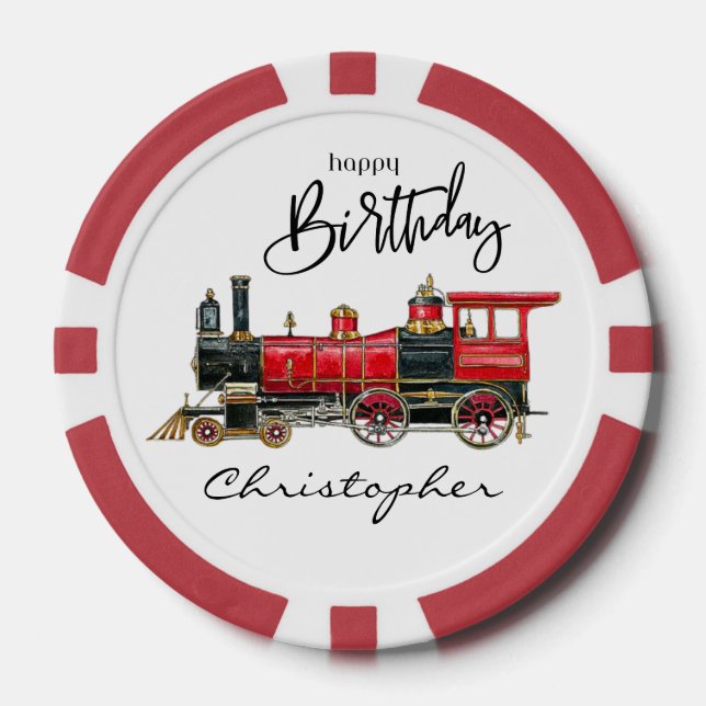 Jetons de poker d'anniversaire de train vintage es (Recto)