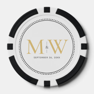 Jetons De Poker Date de mariage personnalisée en or avec monogramm