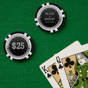 Jetons de poker de mariage diamants noirs et or