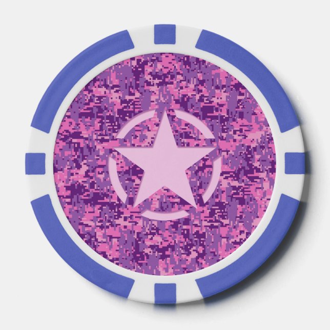 Jetons De Poker Déco rose étoile sur le style Camo numérique (Recto)