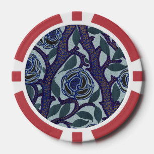 Jetons De Poker Décor floral de rose Art déco bleu royal et or
