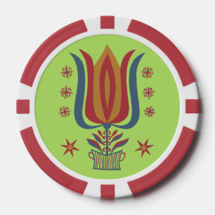 Jetons De Poker Décor floral de tulipes d'art folklorique américai
