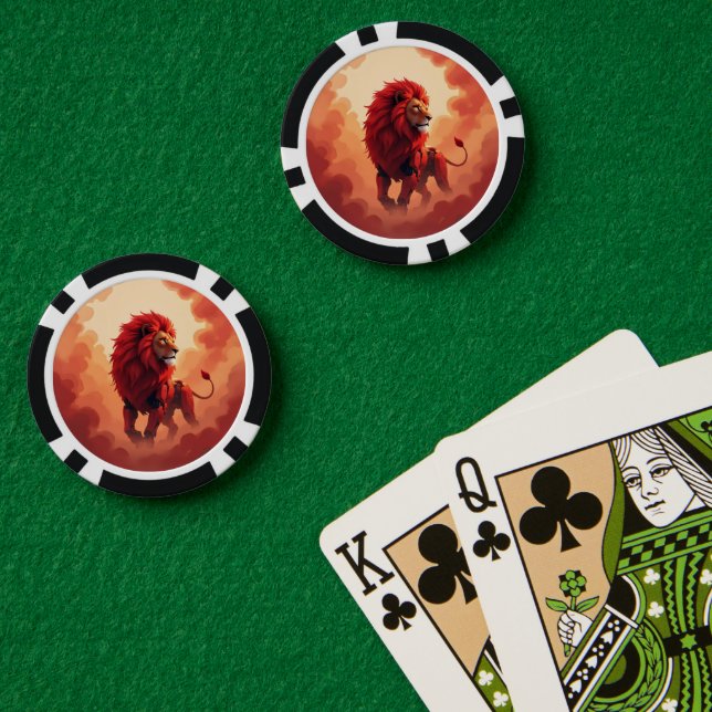 Jetons De Poker Deep Crimson Glow – The Lion of Burning Destiny.   (Table de poker (double))
