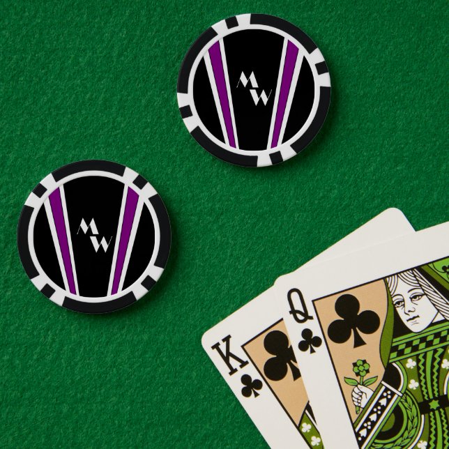 Jetons De Poker Design Art Déco Noir Et Violet Monogramme (Table de poker (double))