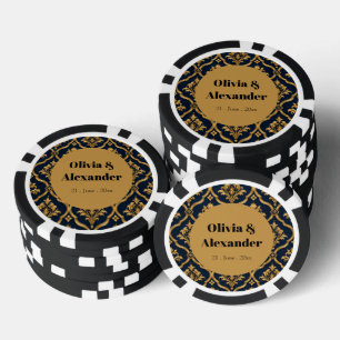 Jetons De Poker Design de motif vintage élégant en or et damas mar
