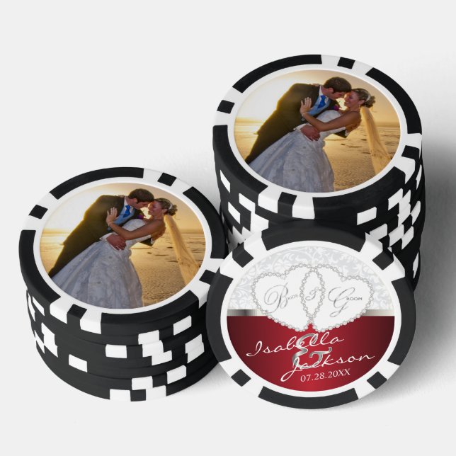 Jetons De Poker Design Mariage de couple en rouge foncé (Empiler)