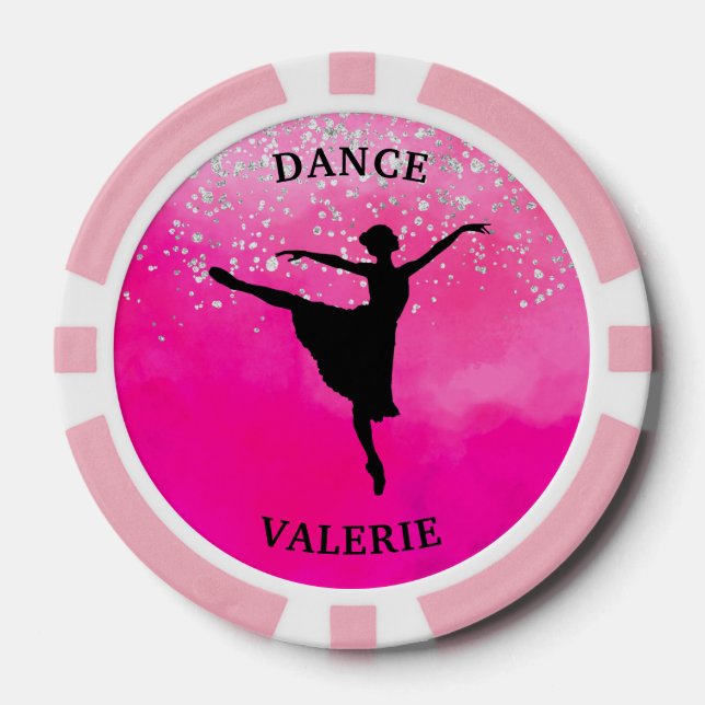 Jetons De Poker Dessin à l'aquarelle rose silhouette de danseuse d (Recto)