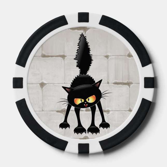 Jetons De Poker Dessin animé de chat noir drôle et féroce  (Recto)