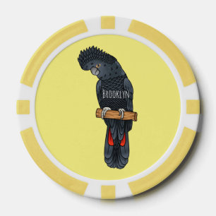 Jetons De Poker Dessin animé d'oiseau cacatoès noir à queue rouge