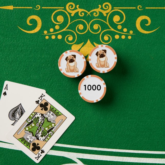 Jetons De Poker Dessin animé Pug grincheux (Table de poker (pile))