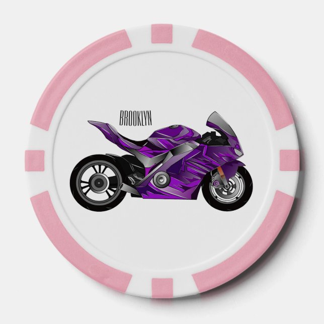 Jetons De Poker Dessin de moto de sport violet (Recto)