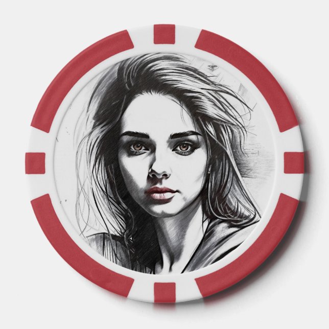 Jetons De Poker Dessin du portrait d'une femme (Recto)