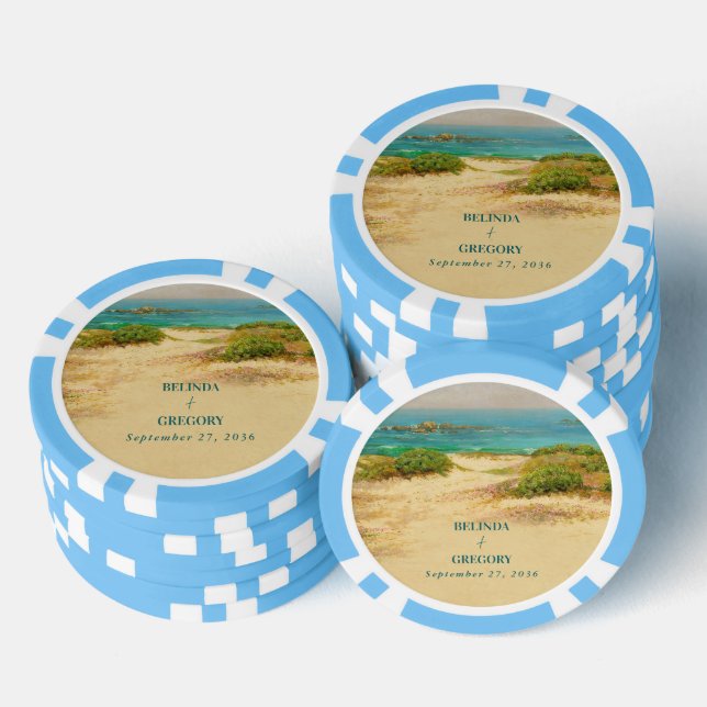 Jetons De Poker Destination de mariage côtier plage aquarelle (Empiler)