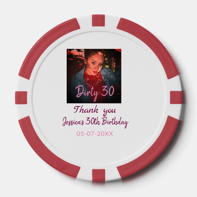 Jetons De Poker Dirty 30 Anniversaire ajouter nom rose ajouter dat (Recto)