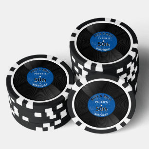 Jetons De Poker Disque Vinyle Rétro Rock N Roll Bleu Anniversaire