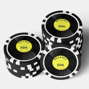 Jetons De Poker Disque Vinyle Rétro Rock N Roll Jaune Anniversaire