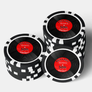 Jetons De Poker Disque Vinyle Rétro Rock N Roll Rouge Anniversaire