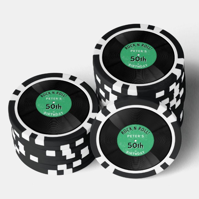 Jetons De Poker Disque Vinyle Rétro Rock N Roll Vert Anniversaire (Empiler)