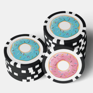 Jetons De Poker Donuts rose bleu et motif chocolat mordus