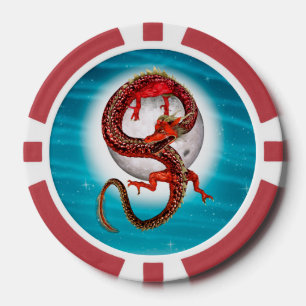 Jetons De Poker Dragon Lune Rouge Fantaisie Céleste Artistique