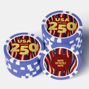 Jetons De Poker Drapeau américain doré du 250e anniversaire USA