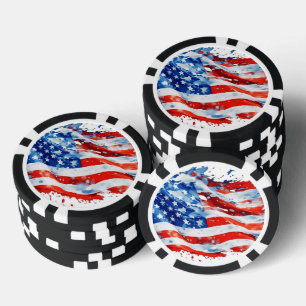 Jetons De Poker Drapeau américain USA Aquarelle 4 juillet