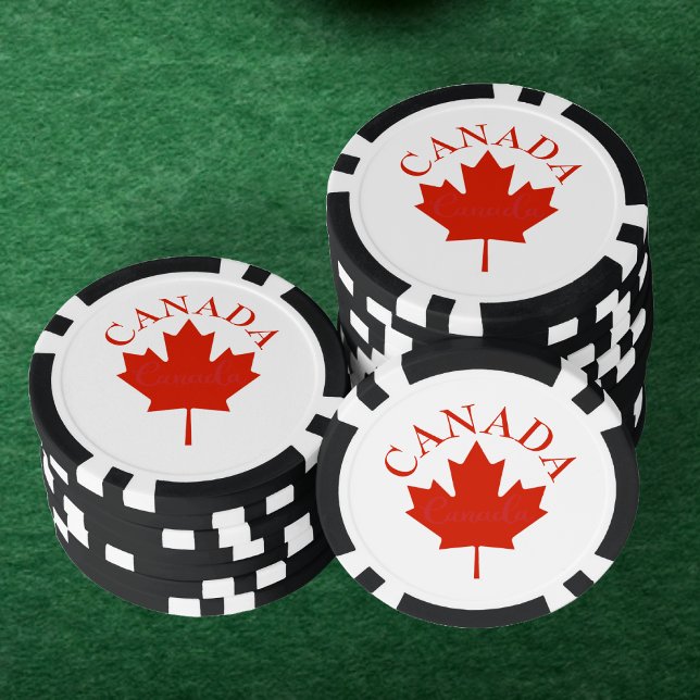 Jetons De Poker Drapeau canadien rouge et blanc Feuille d'érable (Canada Red & White Canadian Flag Maple Leaf Poker Chips)