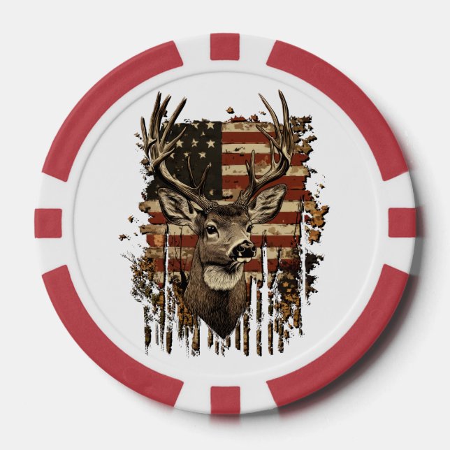 Jetons De Poker Drapeau USA Saison Cerf, Buck (Recto)