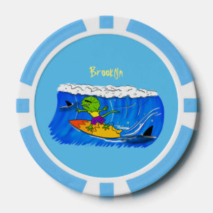 Jetons De Poker Drôle caricature de surf de lézard au cou