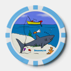 Jetons De Poker Drôle requin couché et dessin animé de pêche