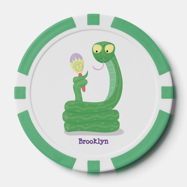 Jetons De Poker Drôle serpent vert avec caricature maraca (Recto)