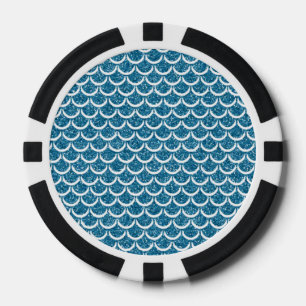 Jetons De Poker Écaille de Sirène Bleue Turquoise Brillant Queue d