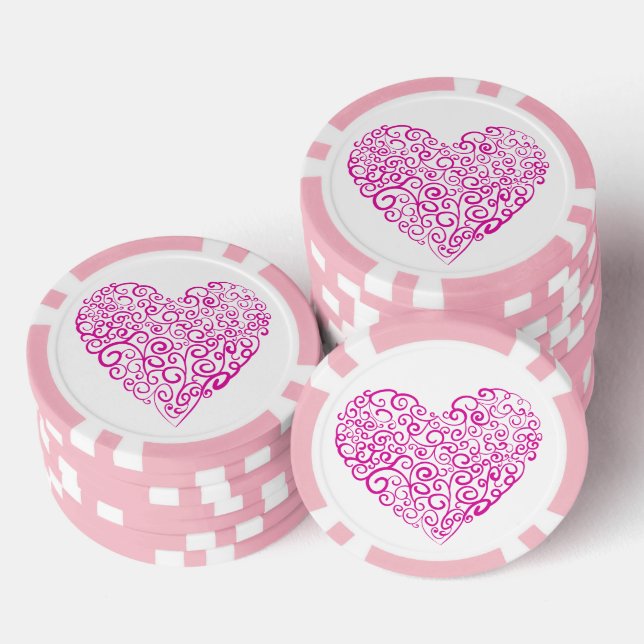 Jetons De Poker Écriture spirale coeur rose pour la Saint Valentin (Empiler)