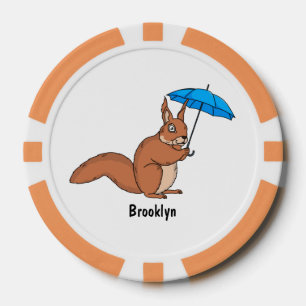 Jetons De Poker Écureuil rouge mignon avec dessin animé parapluie