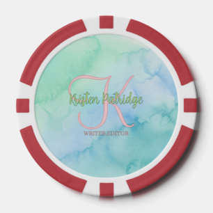 Jetons De Poker éditeur de aquarelle bleu vert nom de l'écrivain m