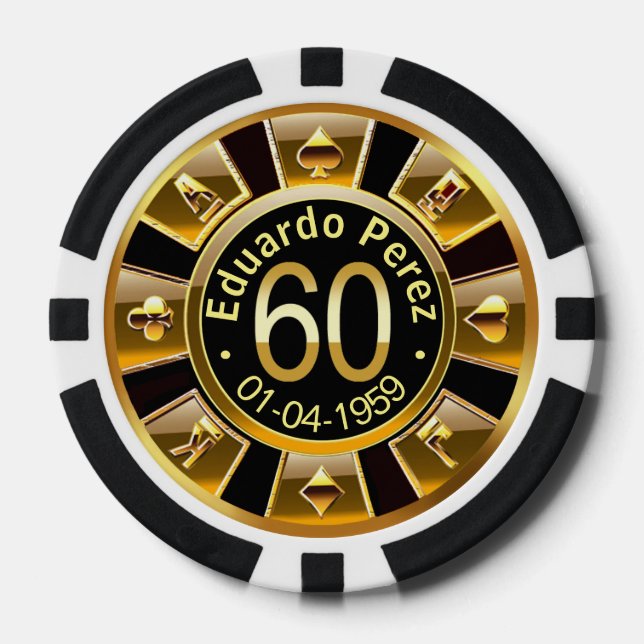 Jetons De Poker Eduardo P 60ème anniversaire or noir puce de poker (Recto)