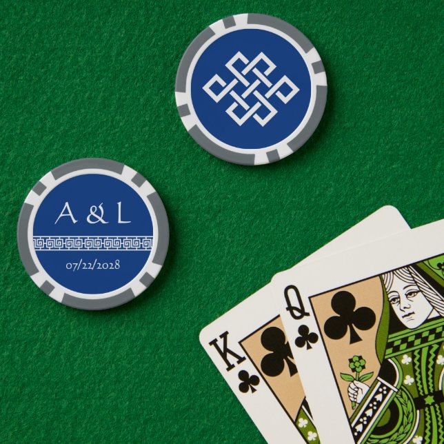 Jetons De Poker Élégance chinoise en bleu (Table de poker (double))