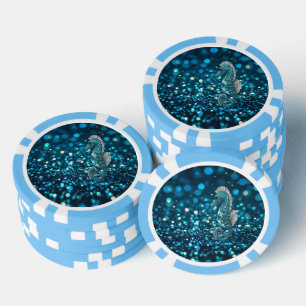 Jetons De Poker Élégance en mouvement : Aqua Seahorse sur Aqua Bok
