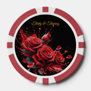Jetons De Poker Elégant 30e anniversaire - Roses en fleurs