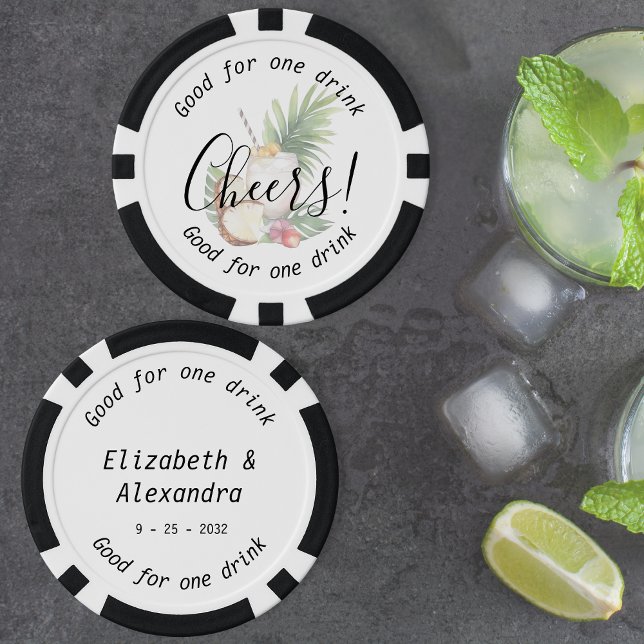 Jetons De Poker Elégant Cheers Mariage de boisson tropicale (Elegant Cheers Tropical Drink Wedding Poker Chips)