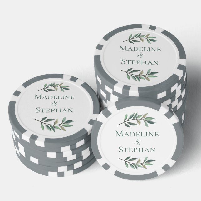 Jetons De Poker Elegant Green Eucalyptus Leaf Personalized Wedding (Empiler)