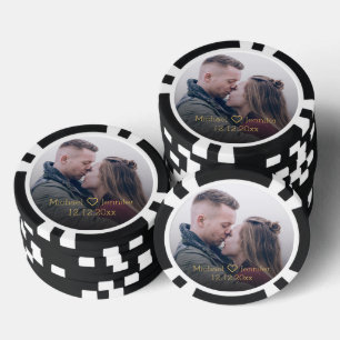 Jetons De Poker élégant or chic script couple photo anniversaire