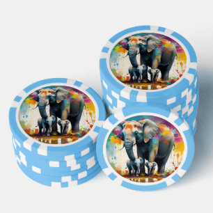 Jetons De Poker Eléphants De La Mère Et Du Bébé Couleur Splash,