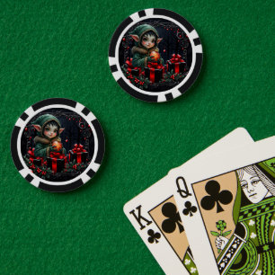 Jetons De Poker Enfant Elfe mignon en manteau à capuchon vert