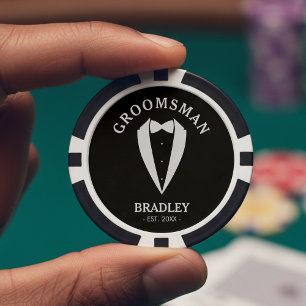 Jetons De Poker Enterrement de vie de garçon de marié noir et blan