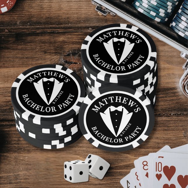 Jetons De Poker Enterrement de vie de garçon Smoking noir blanc (Bachelor Party Black White Tuxedo Poker Chips)