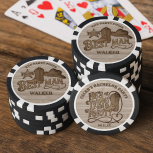 Jetons De Poker Équipe de Fête Témoin de Mariage Cow-boy Rustique 
